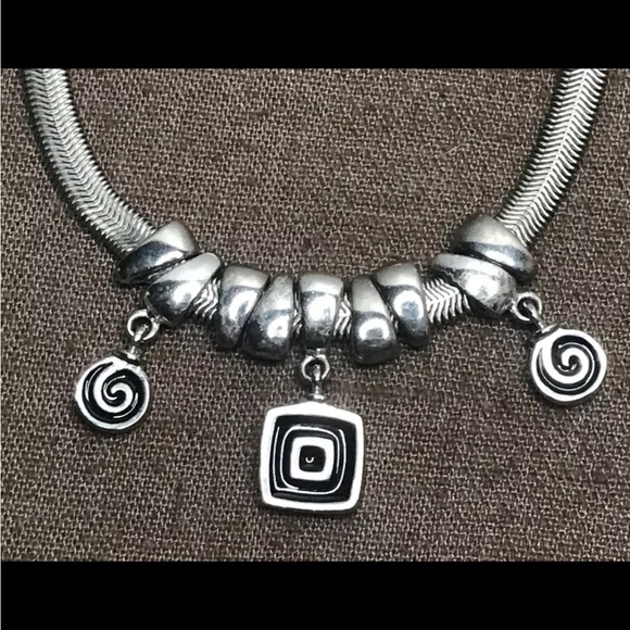 Vintage Liz Claiborne LCI Silver-Tone Herringbone Slinky Necklace & Earrings - Picture 2 of 11